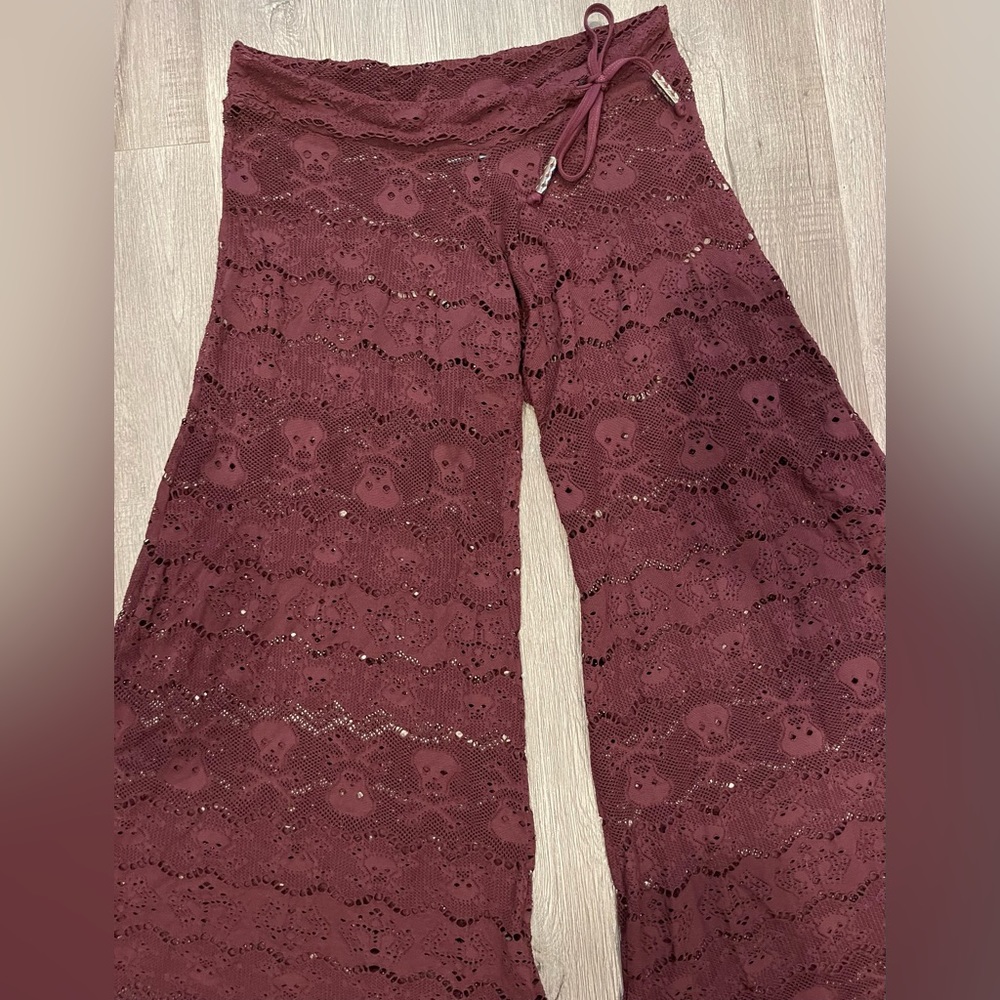 Letarte Burgundy Skull Lace Pant